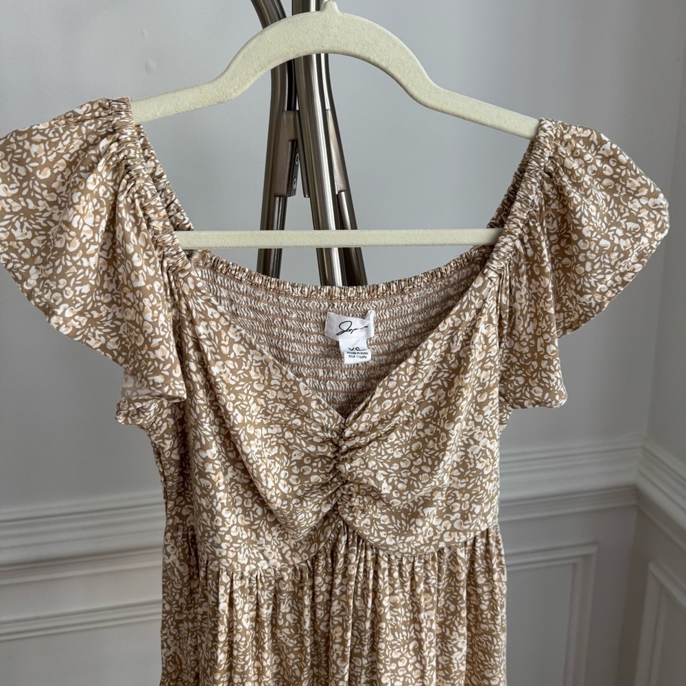 Japna Brown and Cream Floral Ruffled Sleeves Boho Top Size XS - Picture 2 of 5